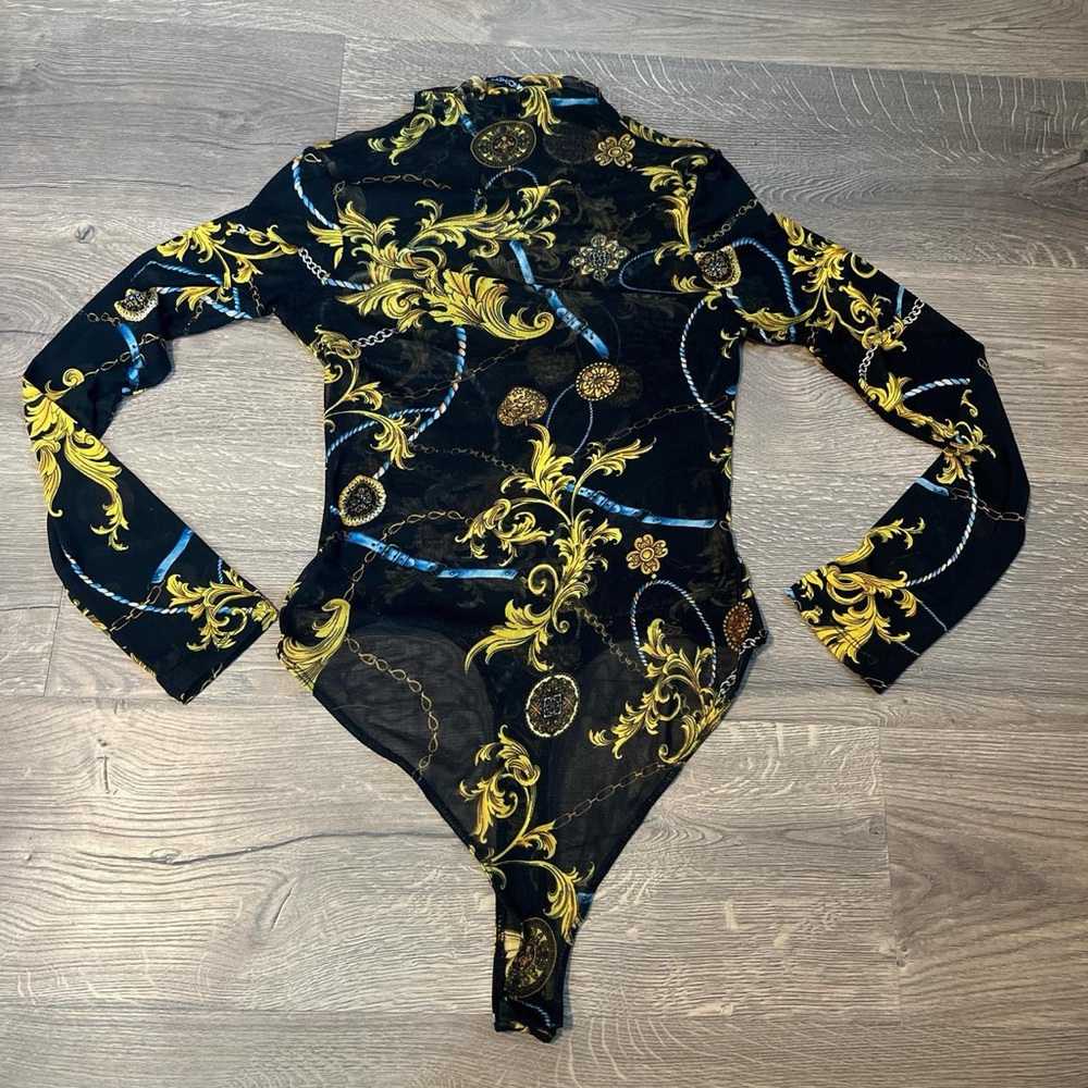 Black and Gold Long Sleeve Bodysuit